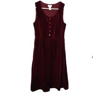 Vermont Country Store Midi Dress M Holiday Burgandy Velvet Pullover Sleeveless